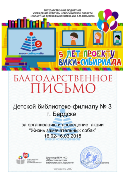 Файл:Благодарность жзс Детская библиотека-филиал № 3 г. Бердска.png