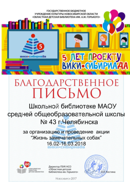 Файл:Благодарность жзс библиотека средней общеобразовательной школы № 43 г.Челябинск.png