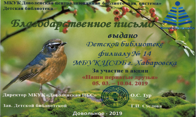 Файл:Филиал №14 Хабаровск Акция о птицах.png